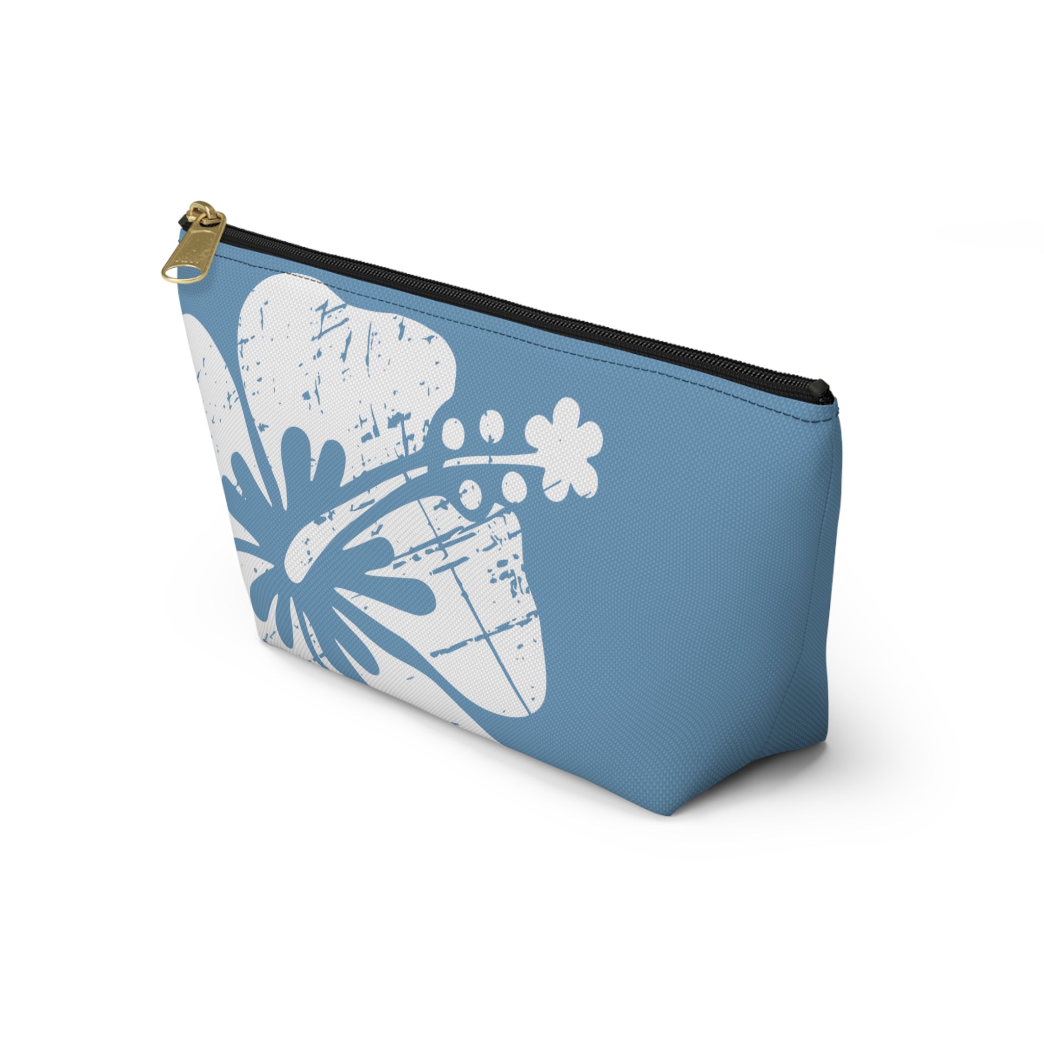 "The Classic Hibiscus" Accessory Pouch w T-bottom - Distressed Blue
