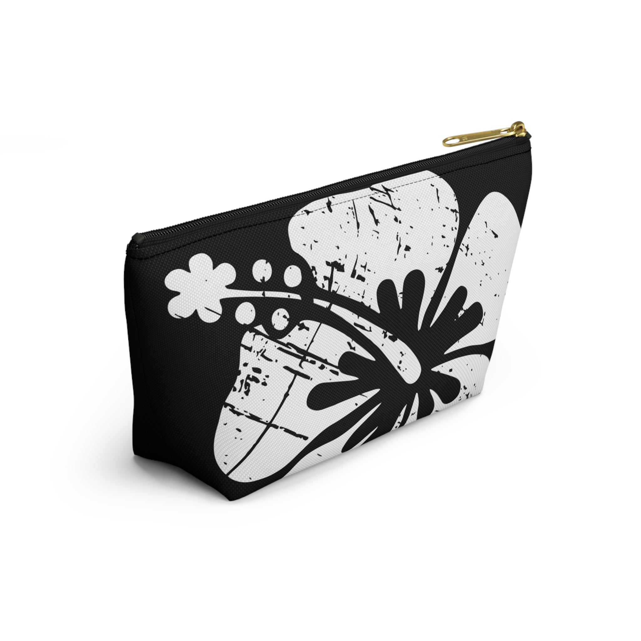 "The Classic Hibiscus" Accessory Pouch w T-bottom - Distressed Black