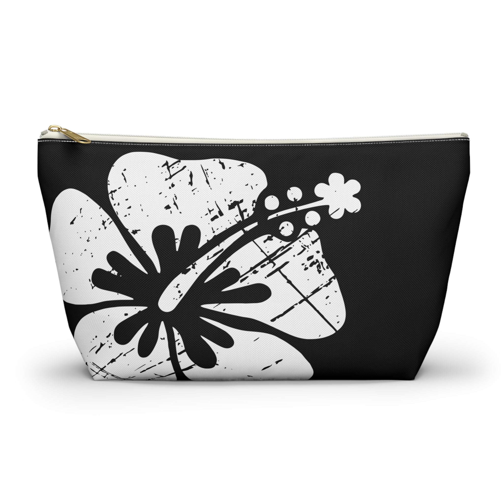 "The Classic Hibiscus" Accessory Pouch w T-bottom - Distressed Black
