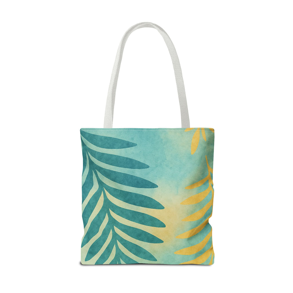 Aqua Palm Drift Tote Bag — Tropical Palm Print Beach Tote