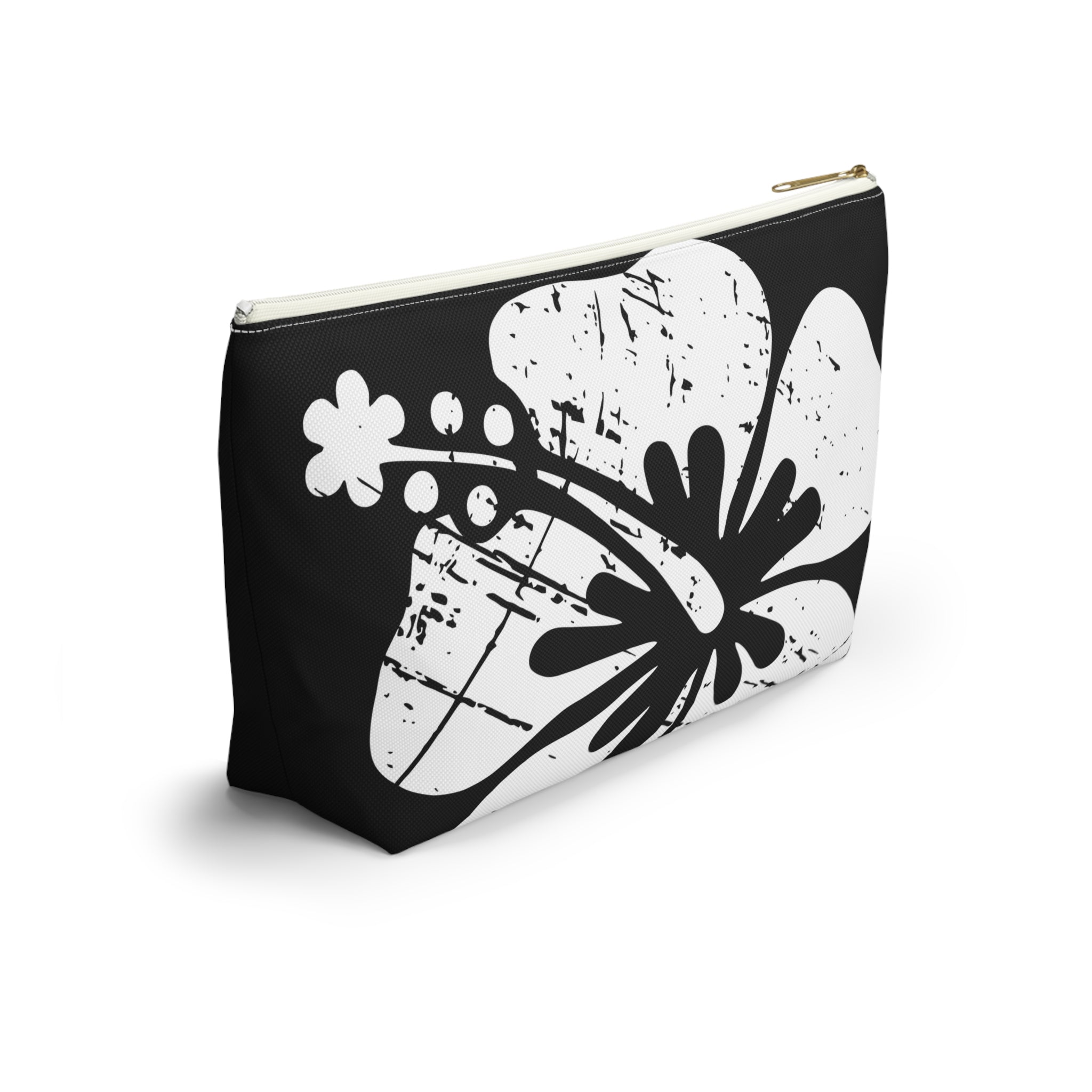 "The Classic Hibiscus" Accessory Pouch w T-bottom - Distressed Black