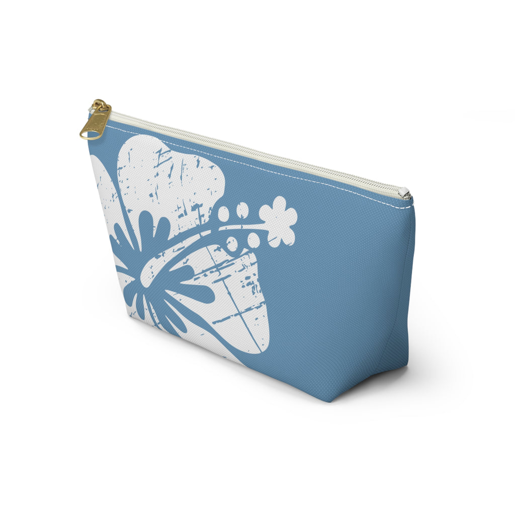 "The Classic Hibiscus" Accessory Pouch w T-bottom - Distressed Blue
