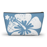 "The Classic Hibiscus" Accessory Pouch w T-bottom - Distressed Blue