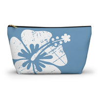 "The Classic Hibiscus" Accessory Pouch w T-bottom - Distressed Blue