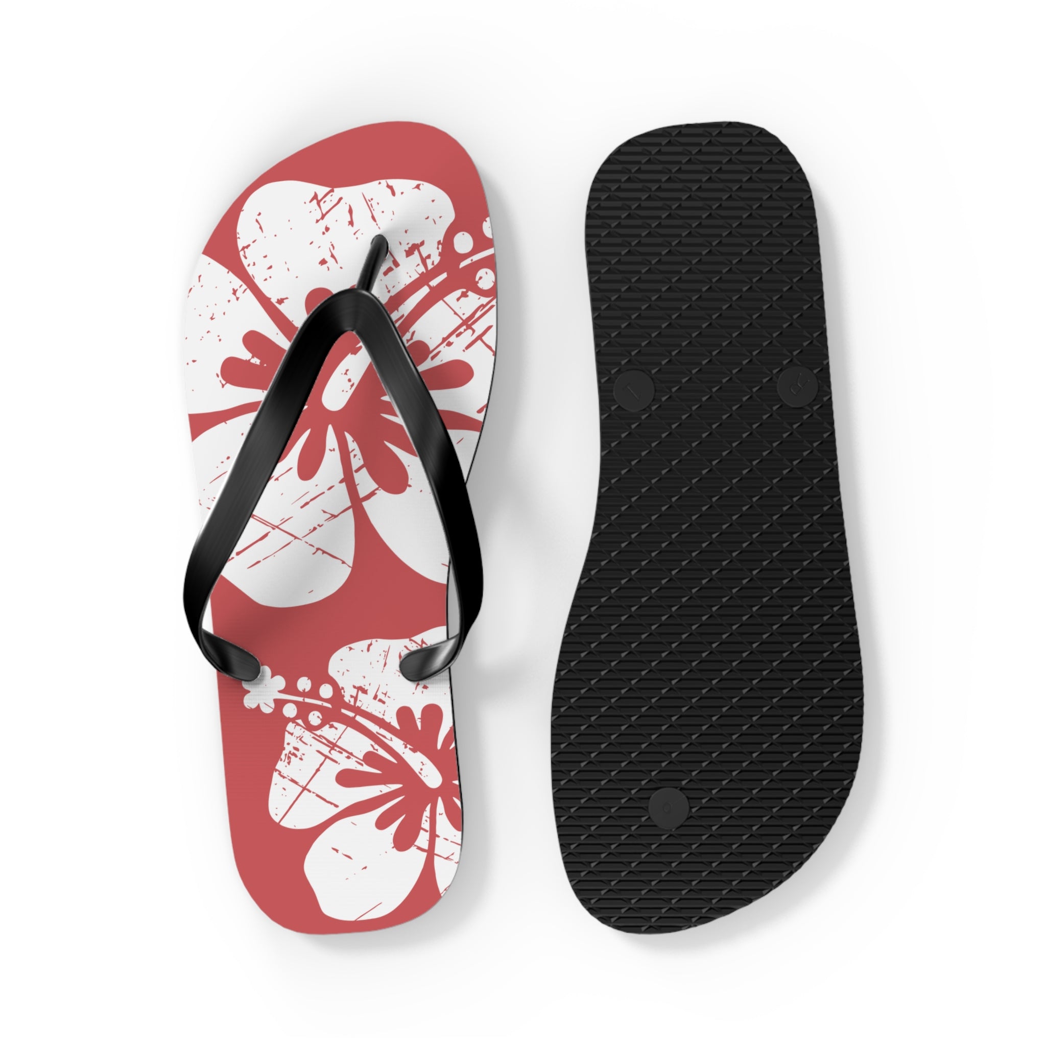 "The Classic Hibiscus" Flip Flop - Distressed Red