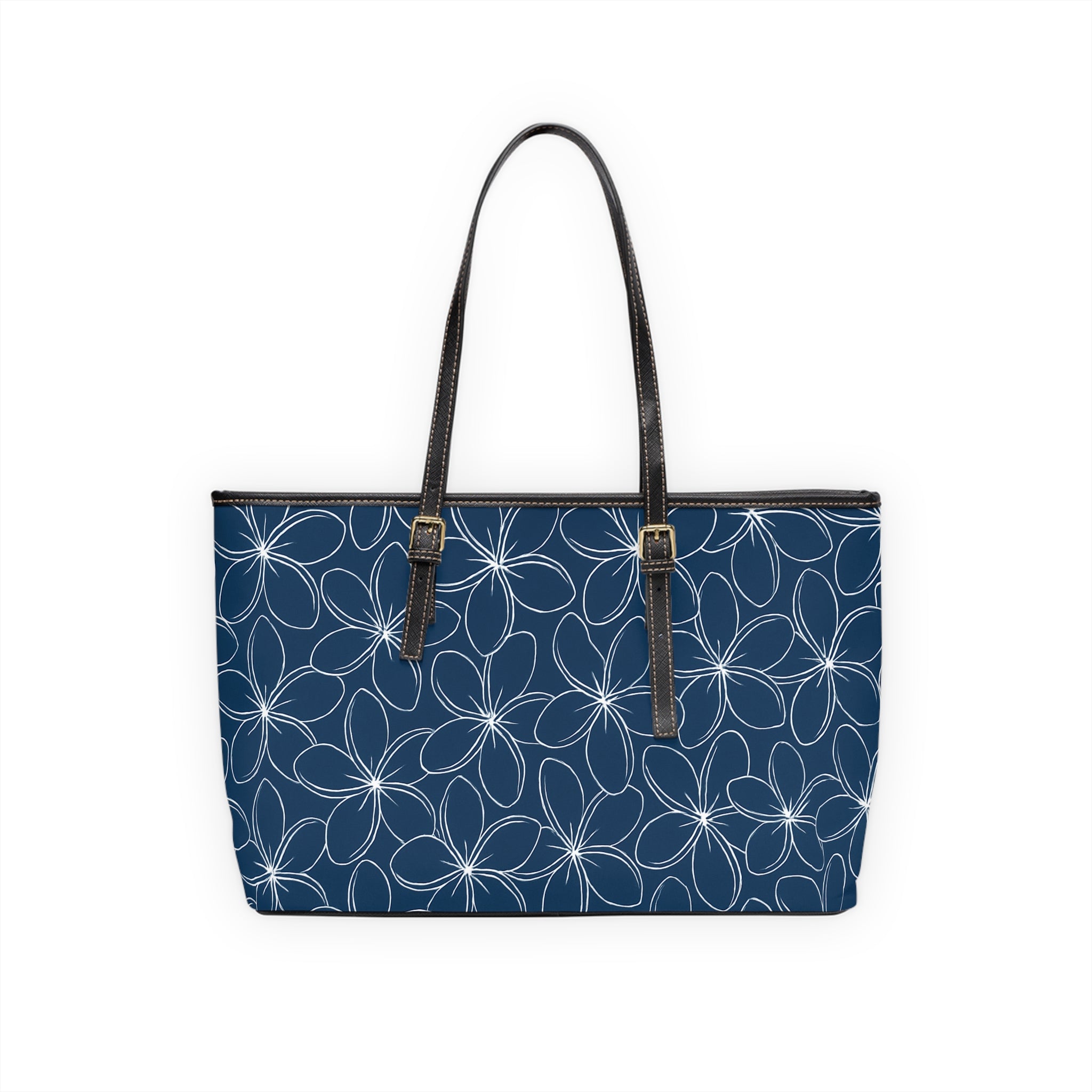 Kahakai "Plumeria" PU Leather Shoulder Bag - Blue and White