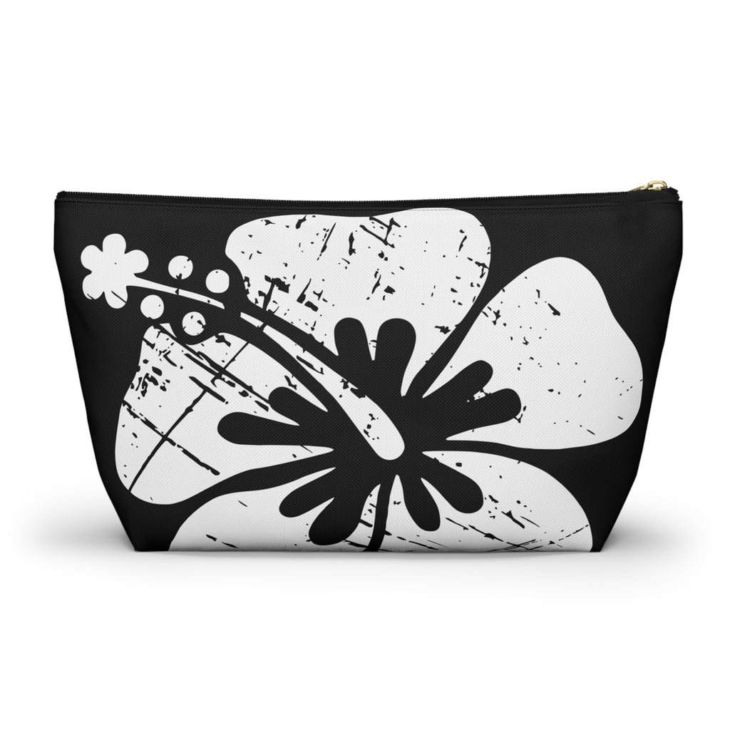 "The Classic Hibiscus" Accessory Pouch w T-bottom - Distressed Black