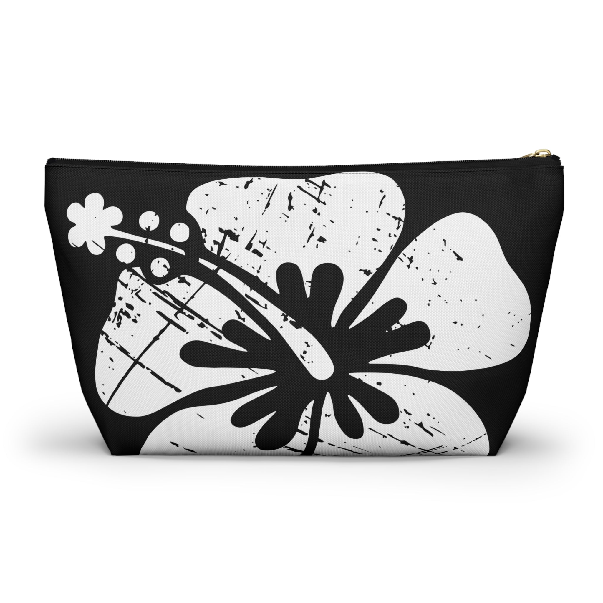 "The Classic Hibiscus" Accessory Pouch w T-bottom - Distressed Black