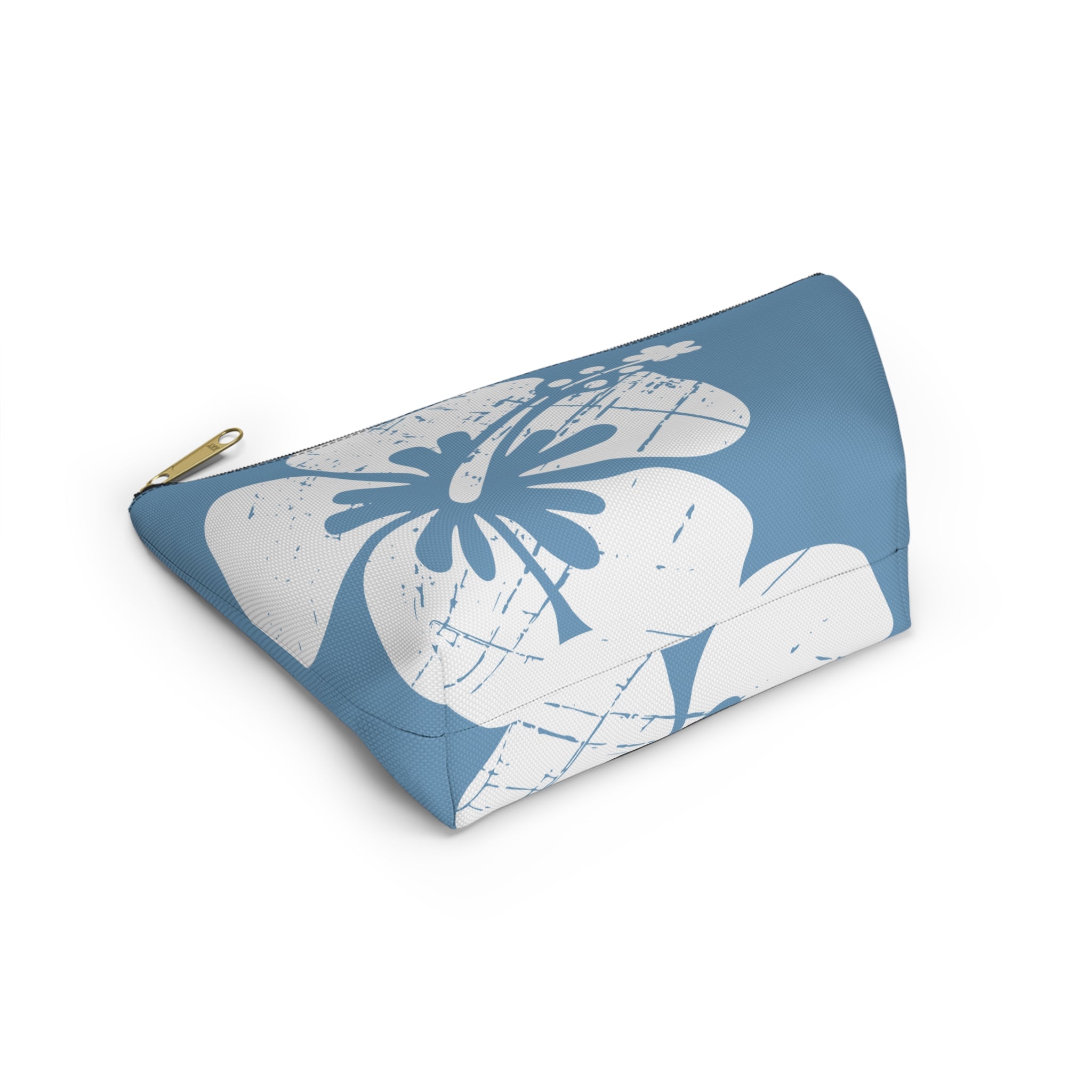 "The Classic Hibiscus" Accessory Pouch w T-bottom - Distressed Blue