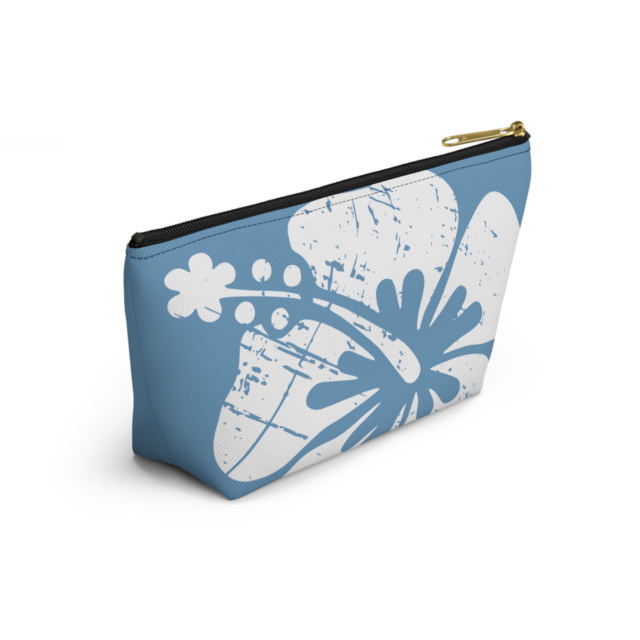 "The Classic Hibiscus" Accessory Pouch w T-bottom - Distressed Blue
