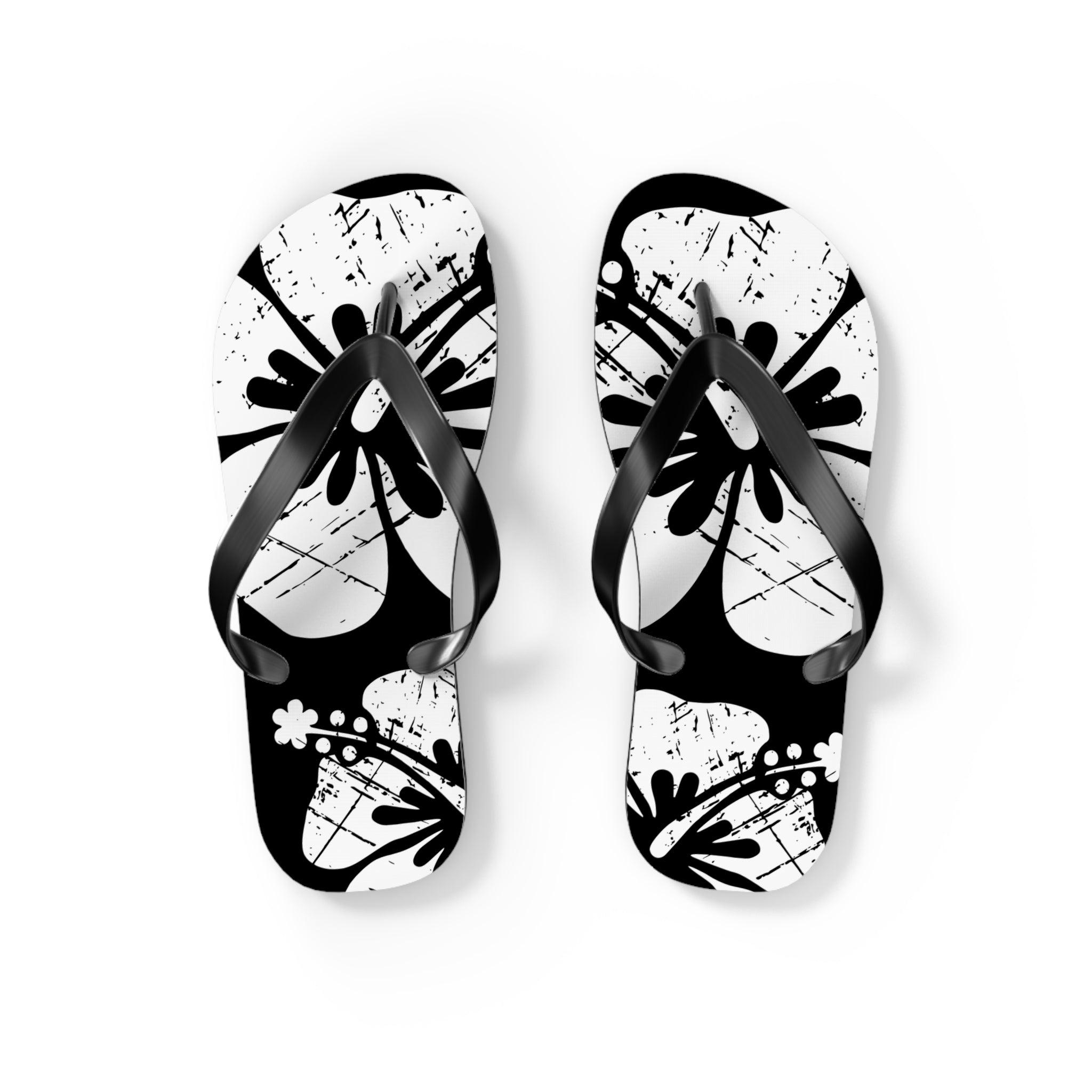 "The Classic Hibiscus" Flip Flop - Distressed Black
