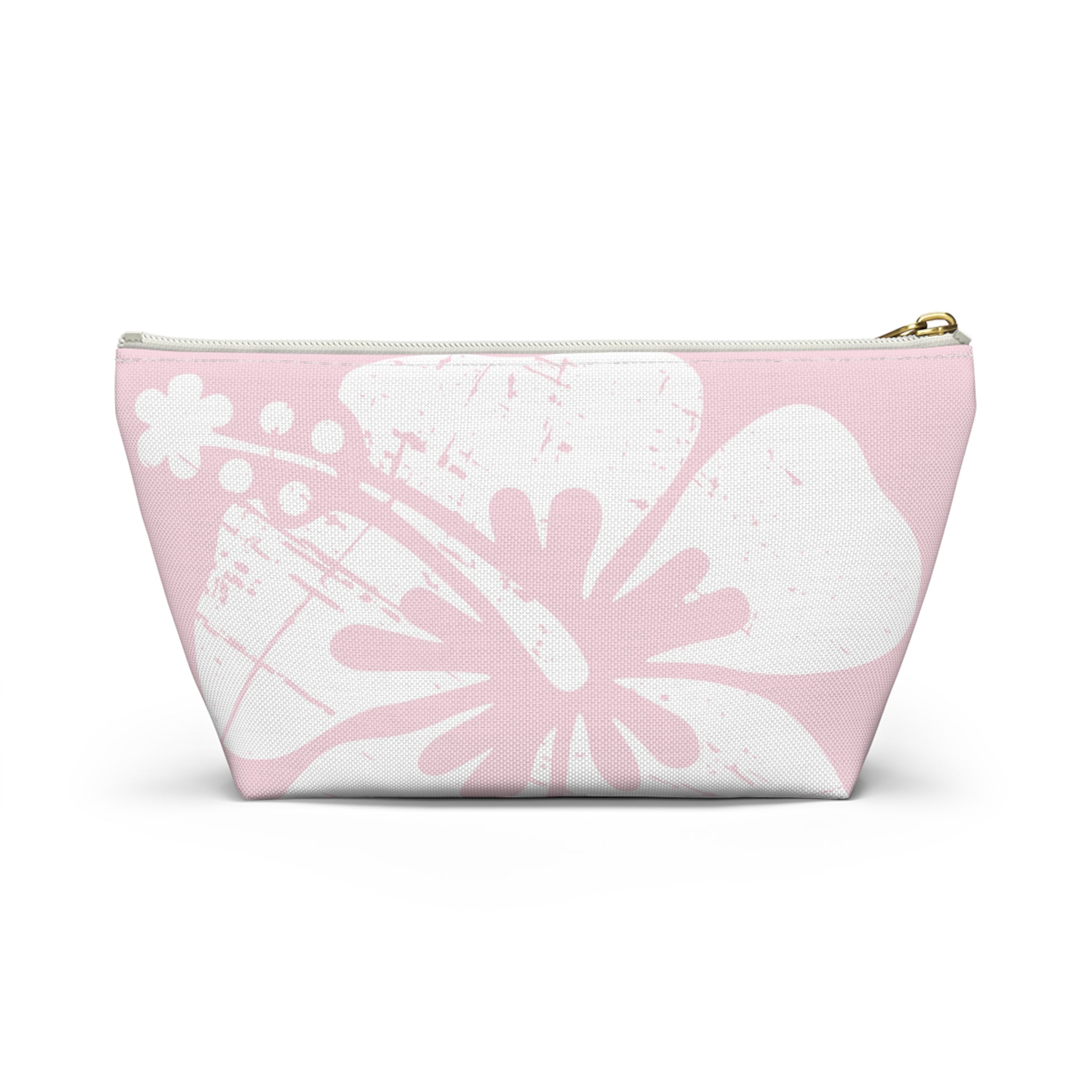 "The Classic Hibiscus" Accessory Pouch w T-bottom - Distressed Pink