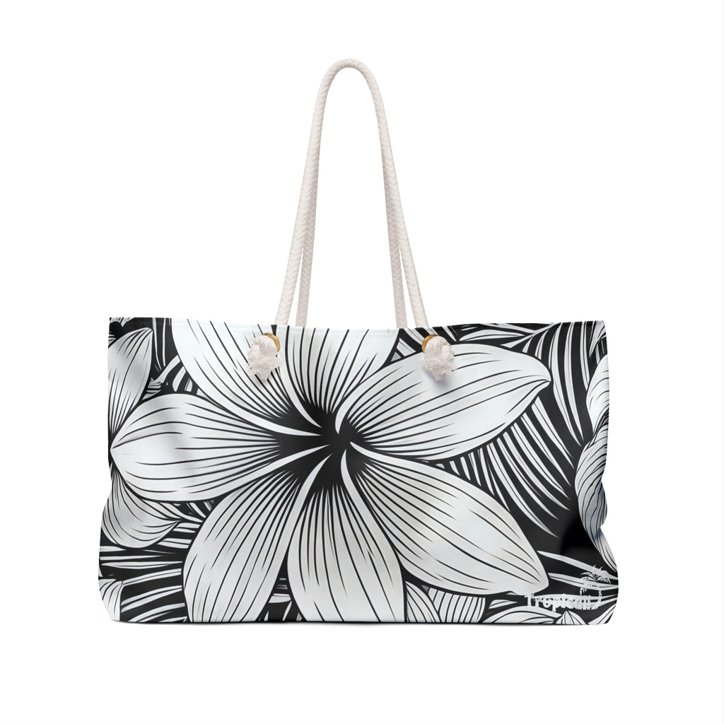 Kahakai The Plumeria  Beach Bag - Black and White