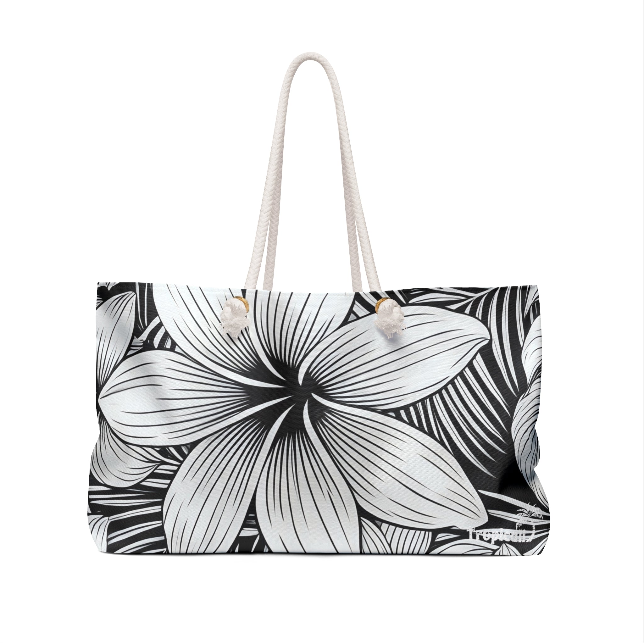 Kahakai The Plumeria  Beach Bag - Black and White