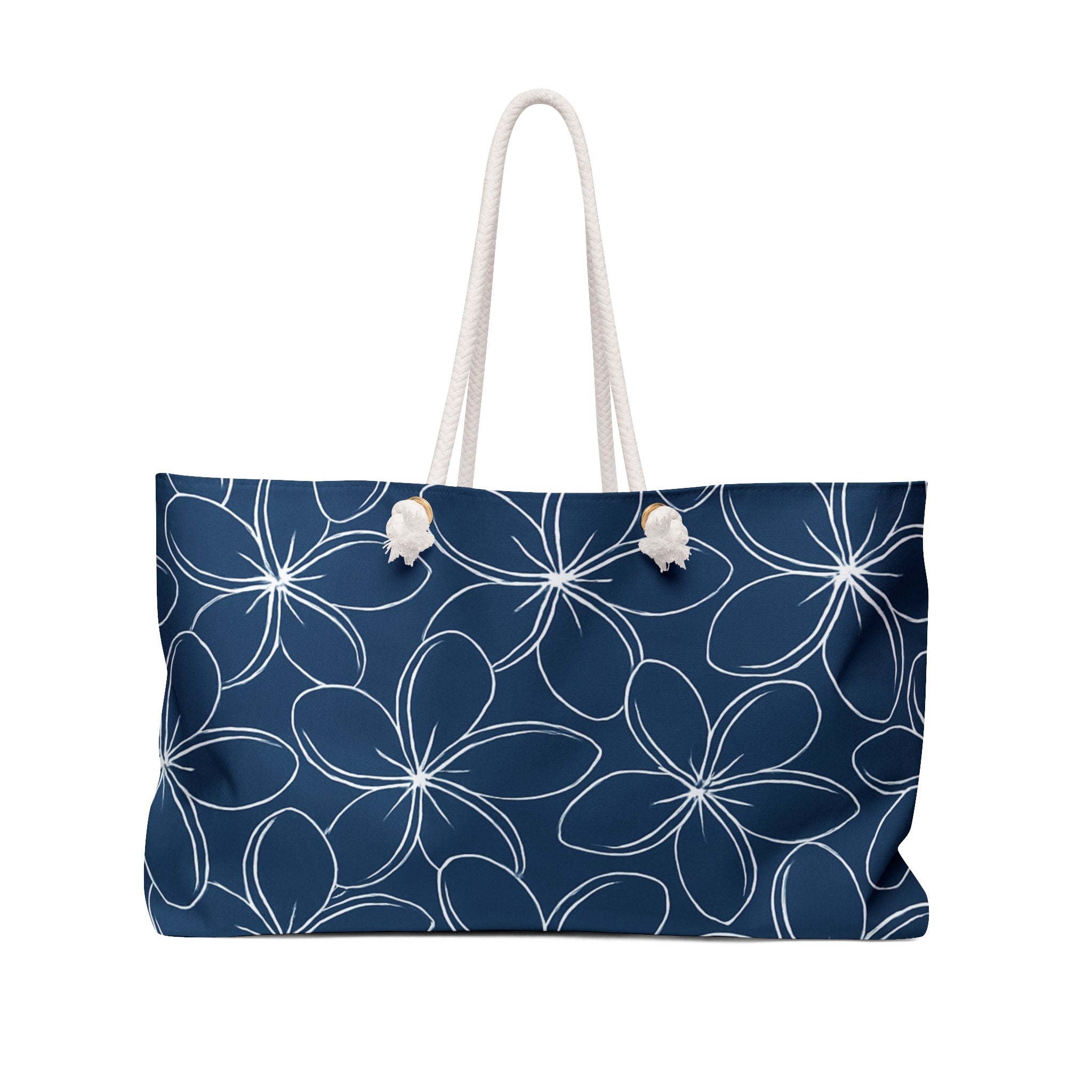 Kahakai Plumeria  Beach Bag - Blue and White