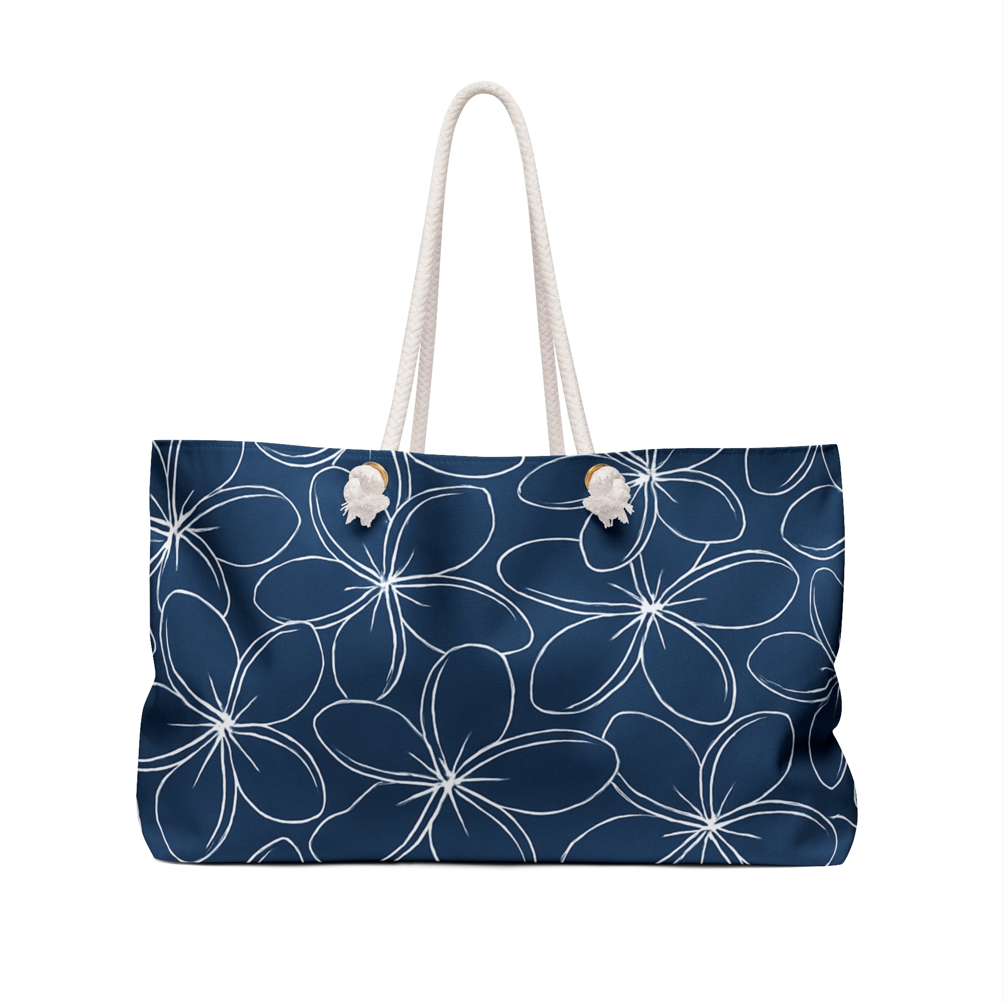 "Plumeria"  Beach Bag - Blue and White