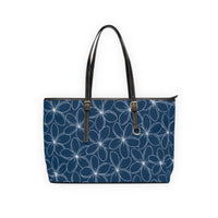 "Plumeria" PU Leather Shoulder Bag - Blue and White