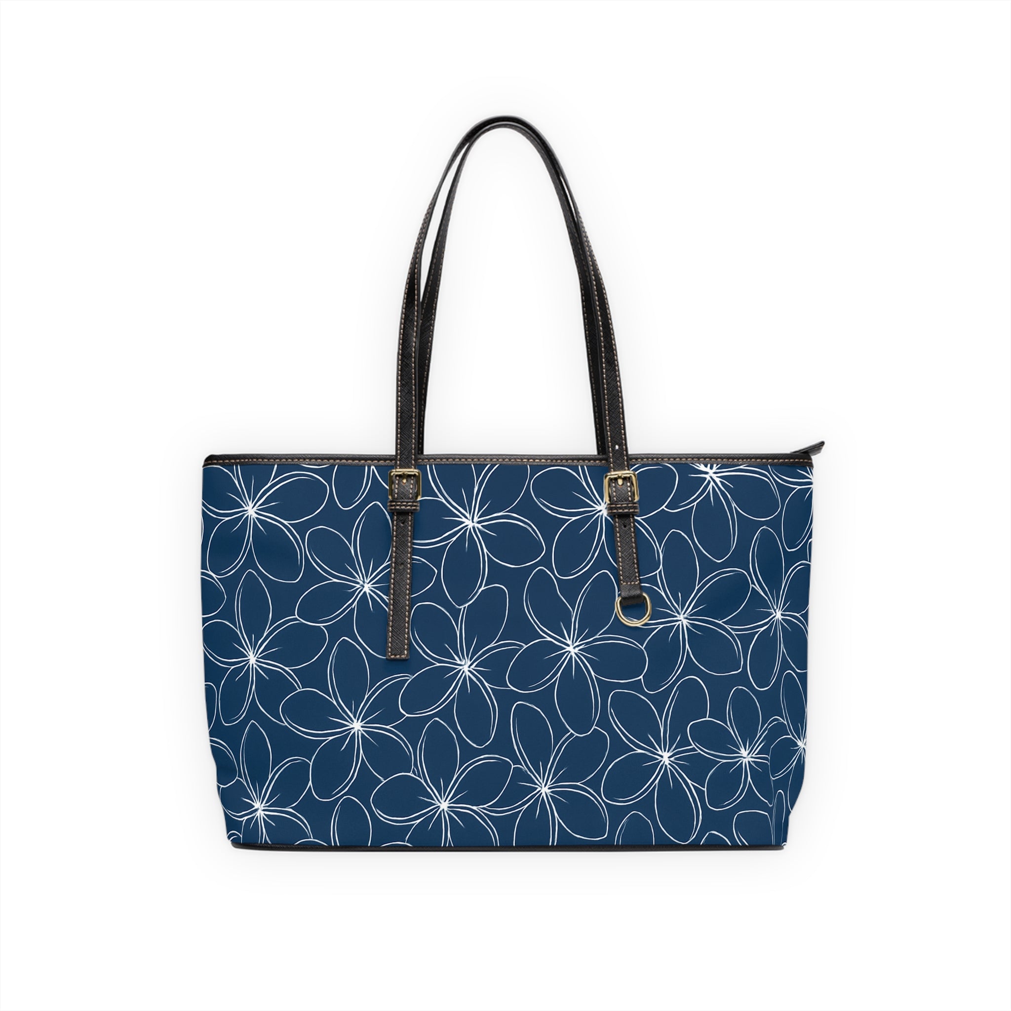 "Plumeria" PU Leather Shoulder Bag - Blue and White