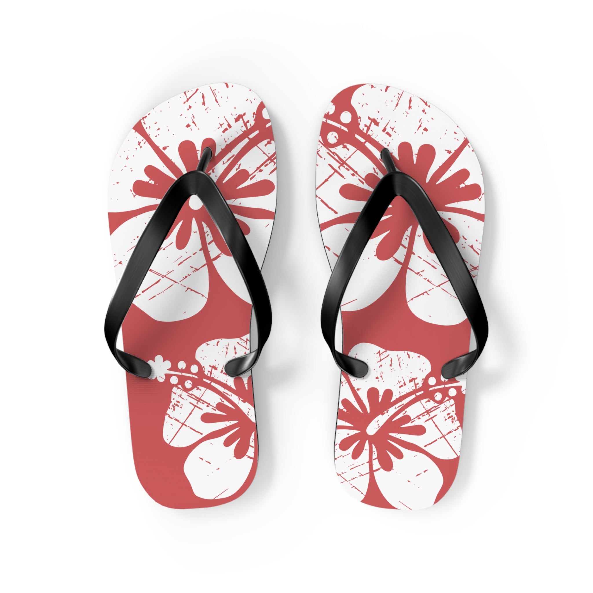 "The Classic Hibiscus" Flip Flop - Distressed Red