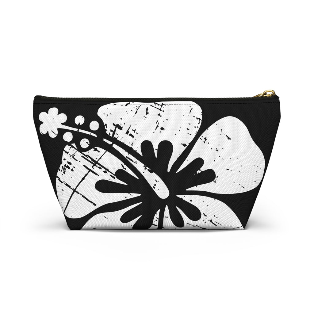 "The Classic Hibiscus" Accessory Pouch w T-bottom - Distressed Black