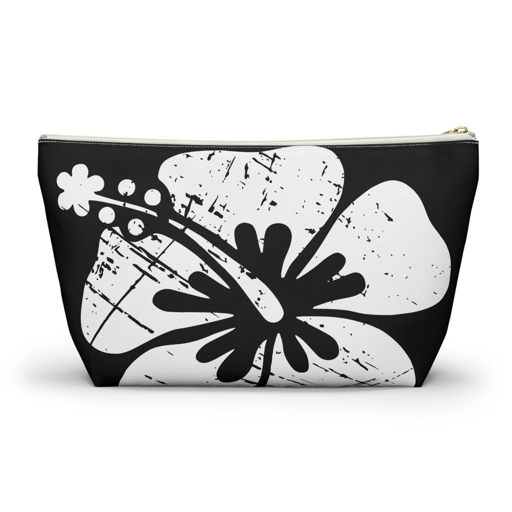 "The Classic Hibiscus" Accessory Pouch w T-bottom - Distressed Black