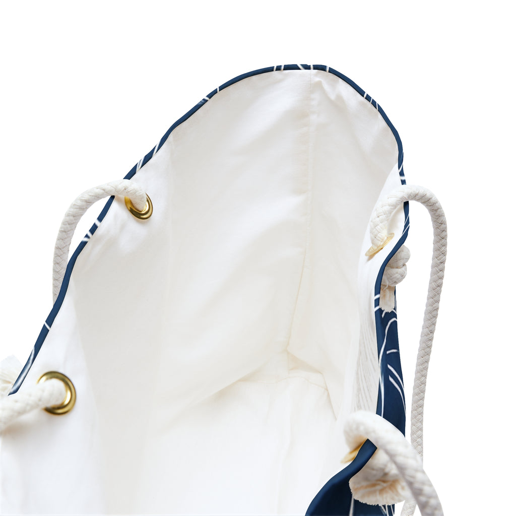 Kahakai Plumeria  Beach Bag - Blue and White