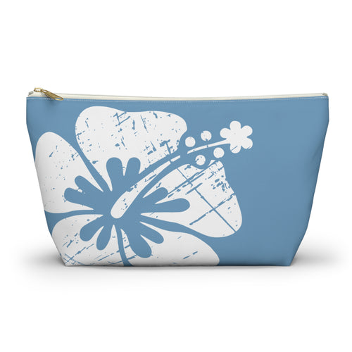"The Classic Hibiscus" Accessory Pouch w T-bottom - Distressed Blue