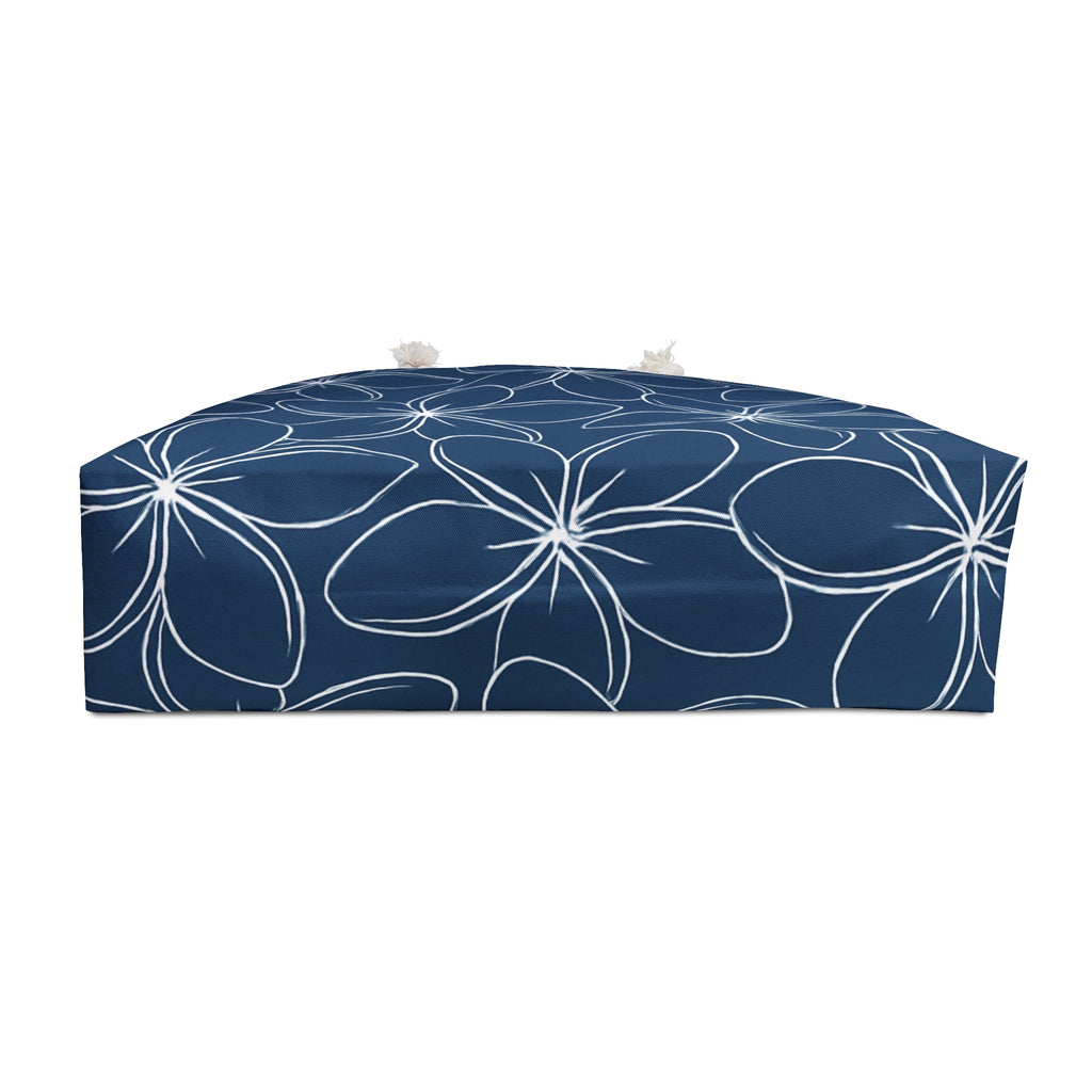 Kahakai Plumeria  Beach Bag - Blue and White
