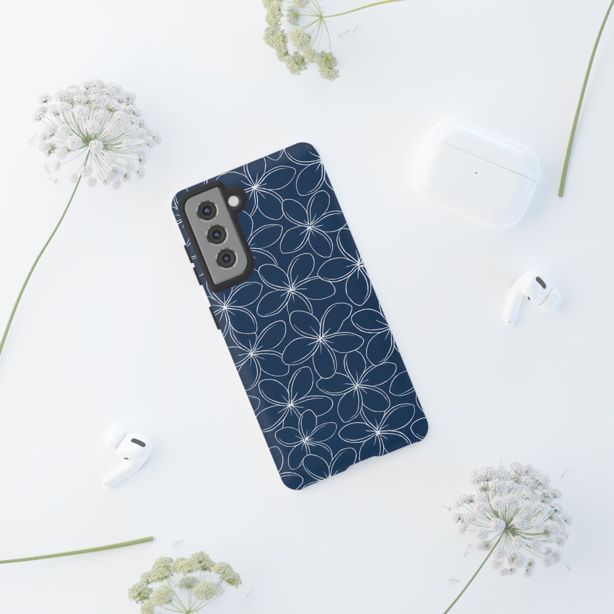 "Plumeria" Phone Case - Blue and White