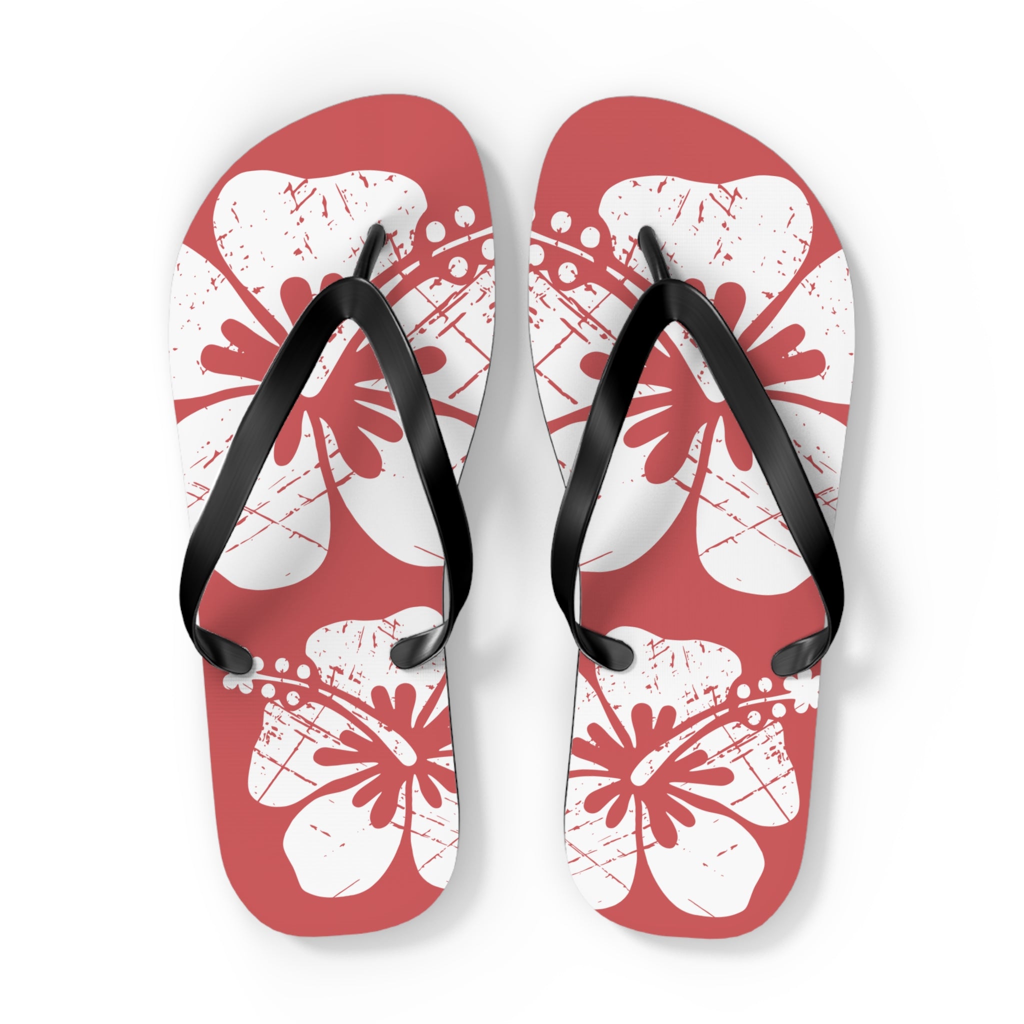"The Classic Hibiscus" Flip Flop - Distressed Red