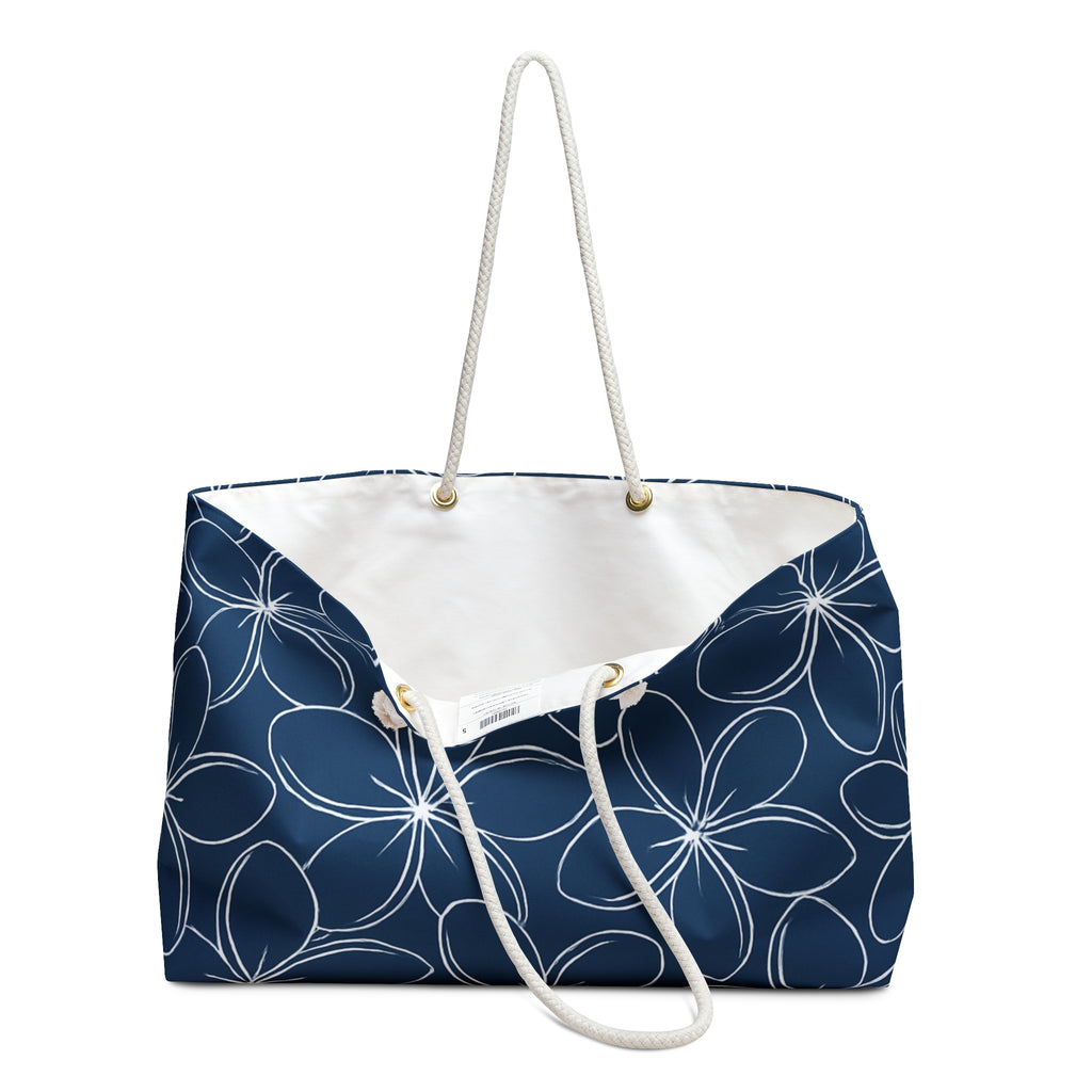 Kahakai Plumeria  Beach Bag - Blue and White