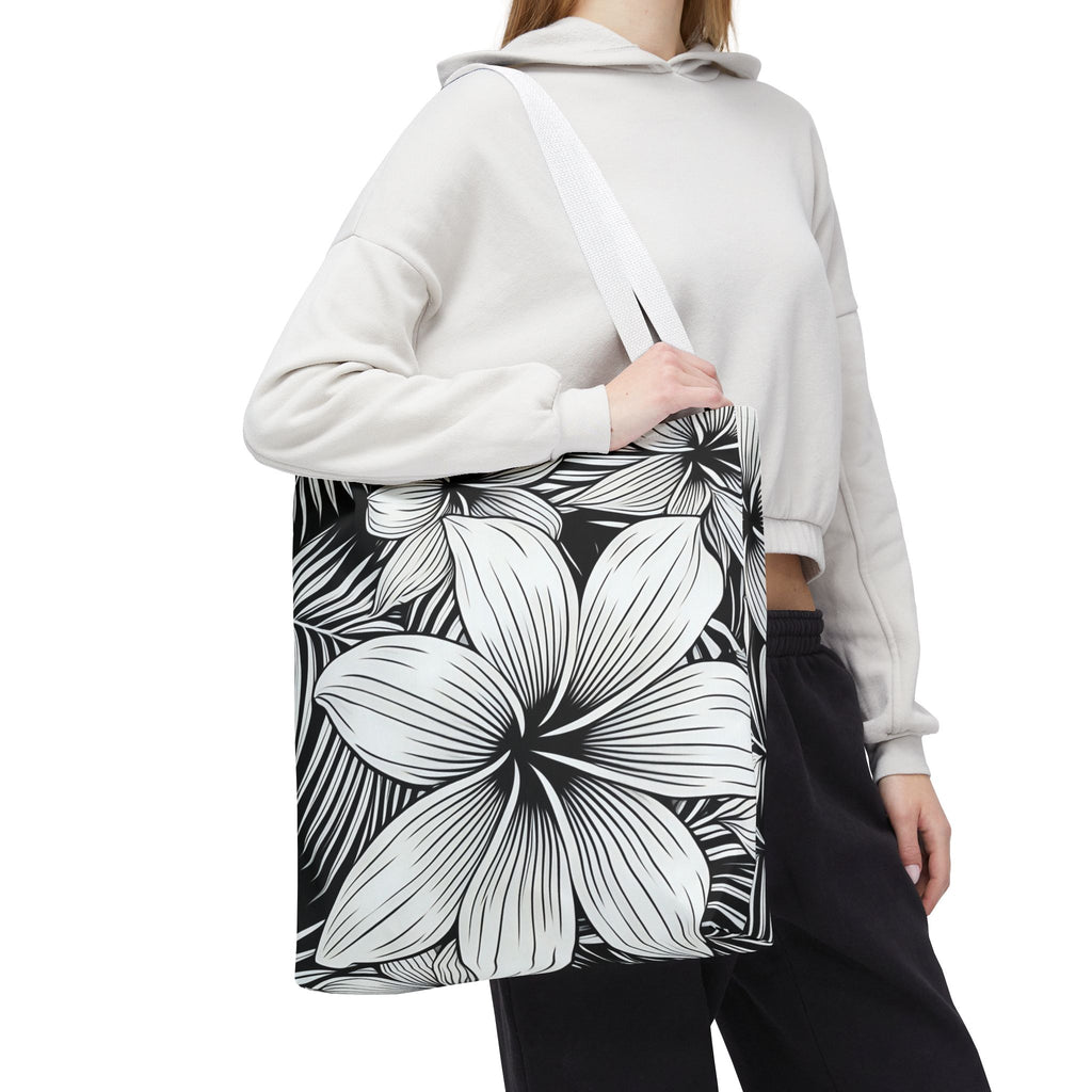 Kahakai "Plumeria" Tote Bag - Black and White