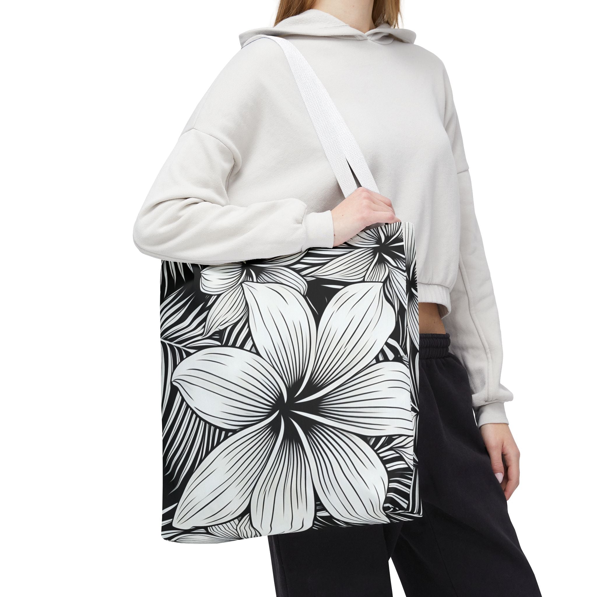 Kahakai "Plumeria" Tote Bag - Black and White