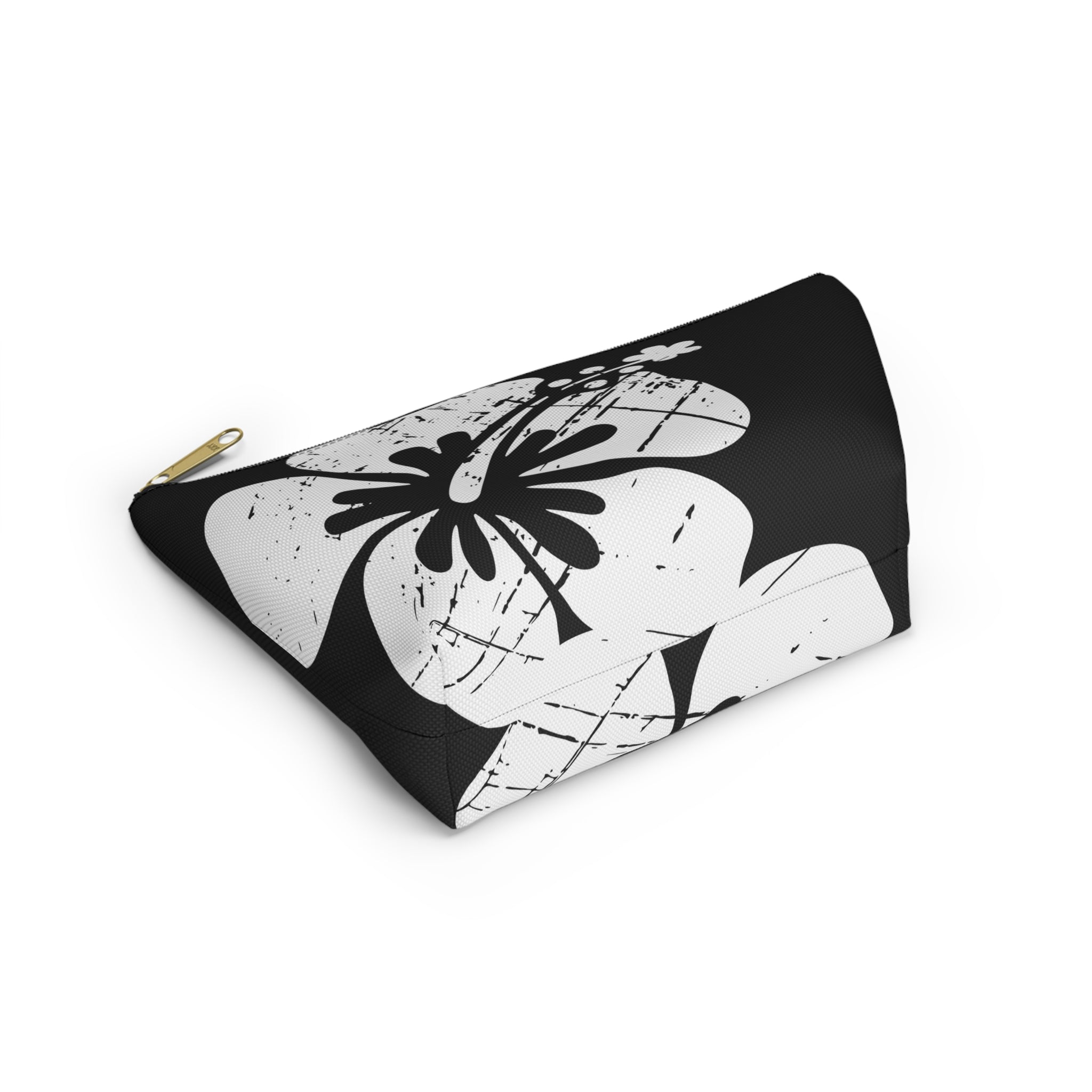 "The Classic Hibiscus" Accessory Pouch w T-bottom - Distressed Black