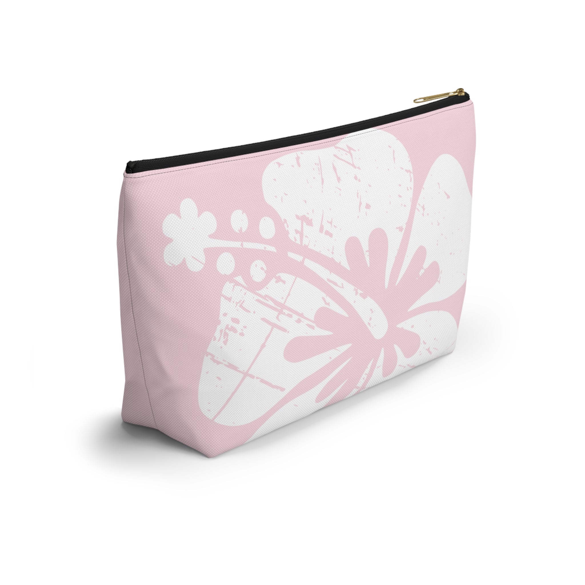 "The Classic Hibiscus" Accessory Pouch w T-bottom - Distressed Pink
