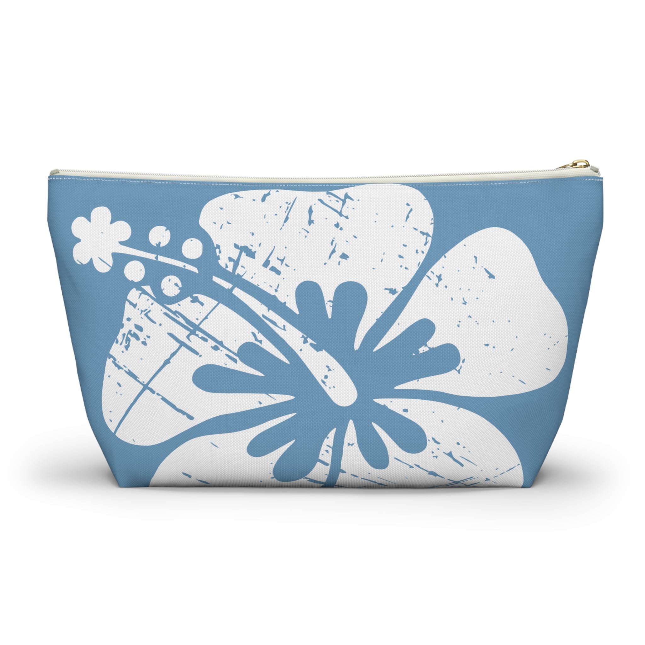 "The Classic Hibiscus" Accessory Pouch w T-bottom - Distressed Blue