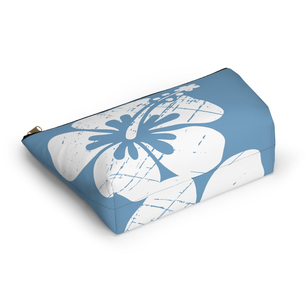 "The Classic Hibiscus" Accessory Pouch w T-bottom - Distressed Blue