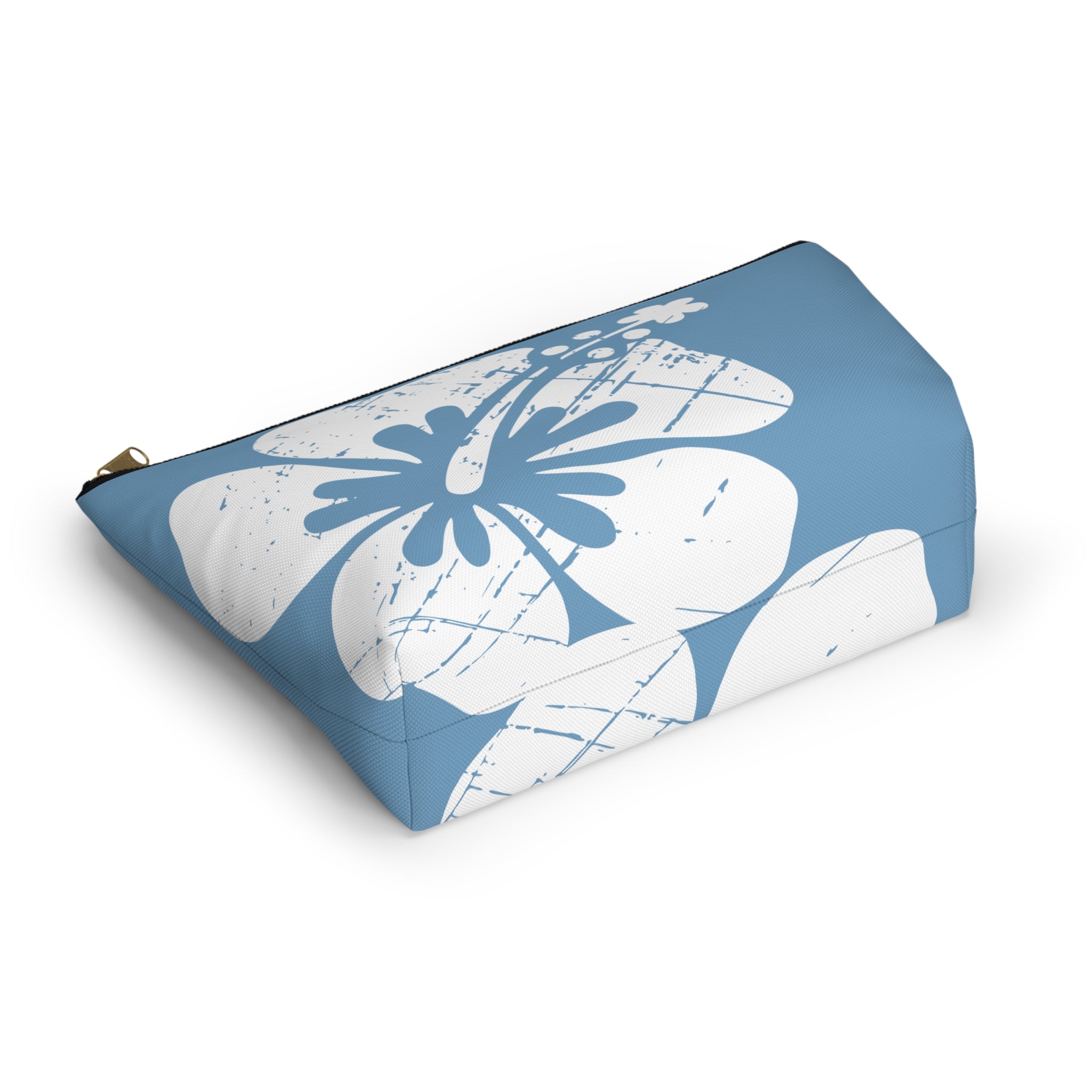 "The Classic Hibiscus" Accessory Pouch w T-bottom - Distressed Blue