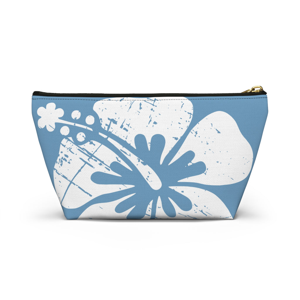 "The Classic Hibiscus" Accessory Pouch w T-bottom - Distressed Blue
