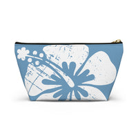 "The Classic Hibiscus" Accessory Pouch w T-bottom - Distressed Blue