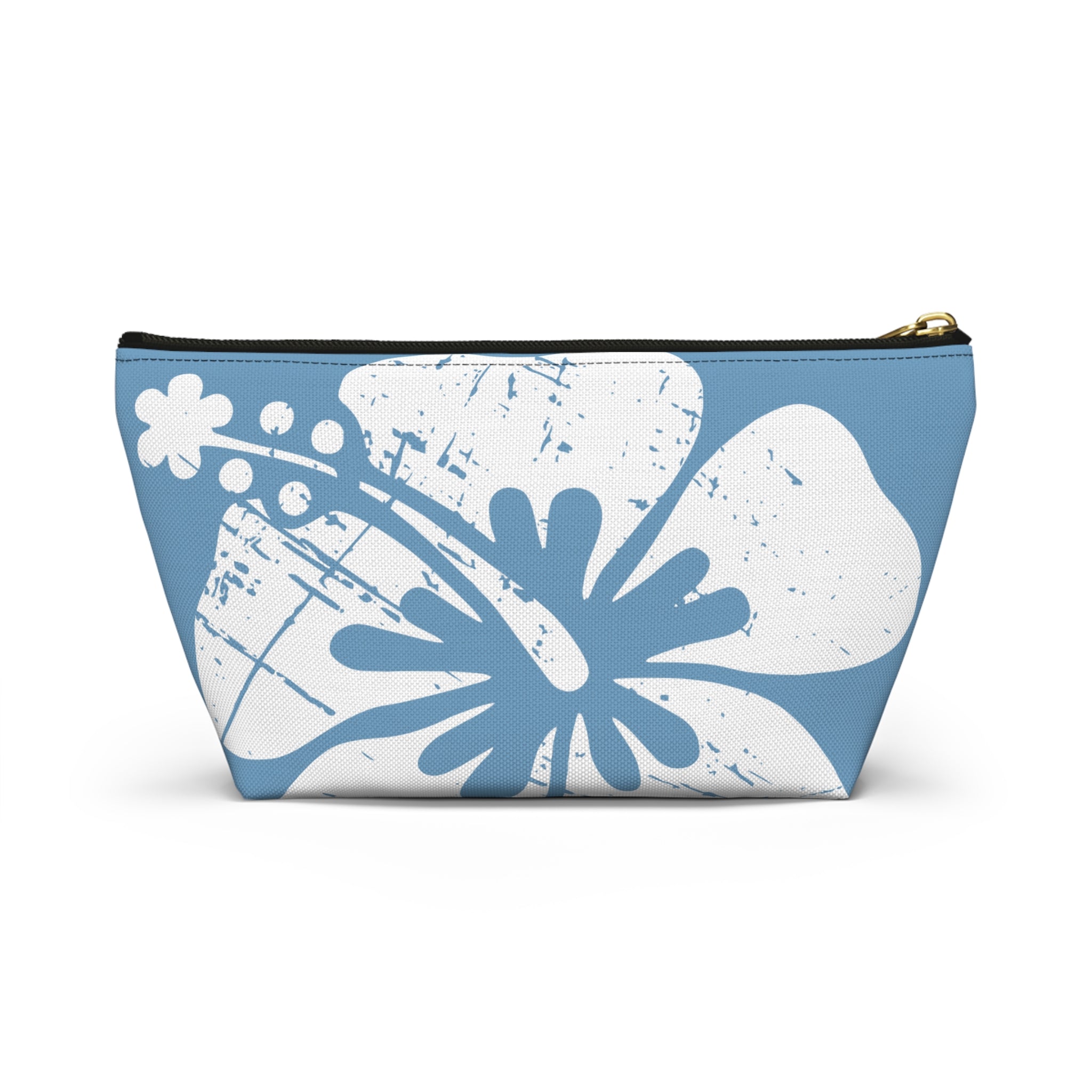 "The Classic Hibiscus" Accessory Pouch w T-bottom - Distressed Blue