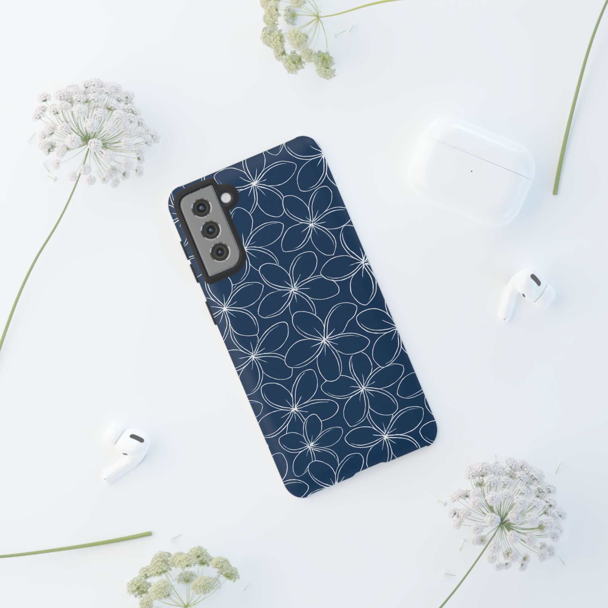 "Plumeria" Phone Case - Blue and White