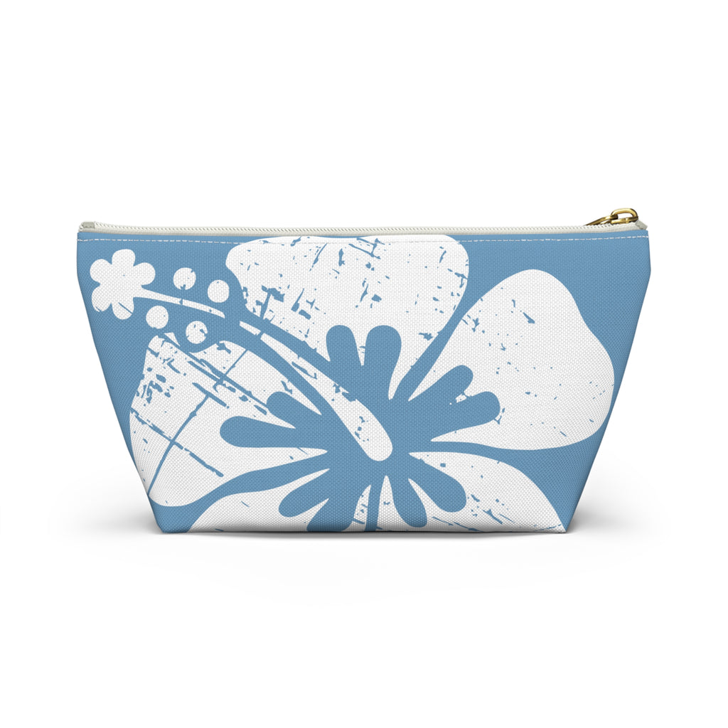 "The Classic Hibiscus" Accessory Pouch w T-bottom - Distressed Blue