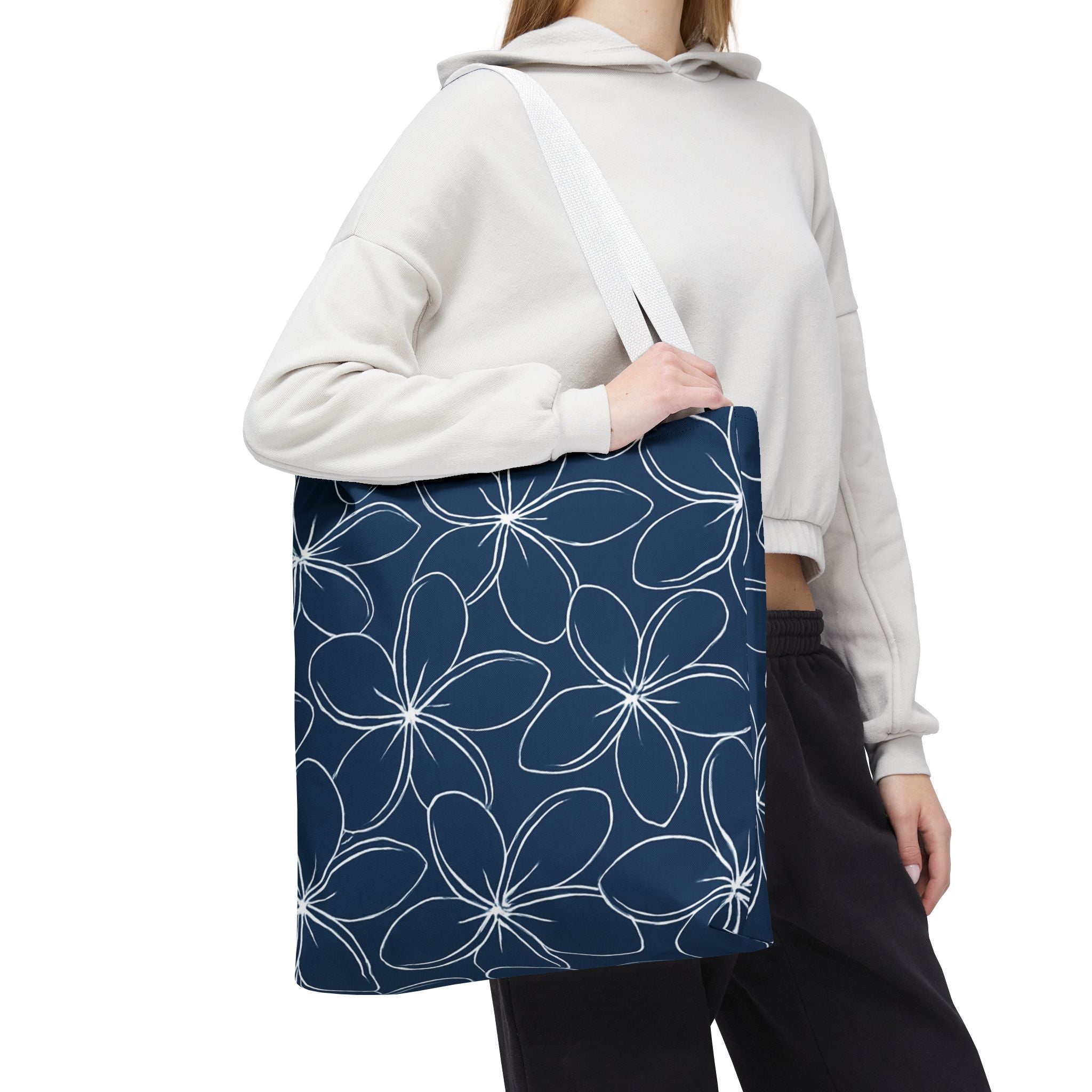 Kahakai "Plumeria" Tote Bag - Blue and White