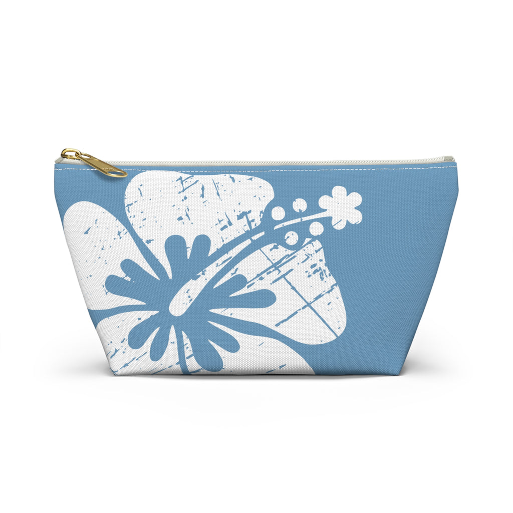 "The Classic Hibiscus" Accessory Pouch w T-bottom - Distressed Blue
