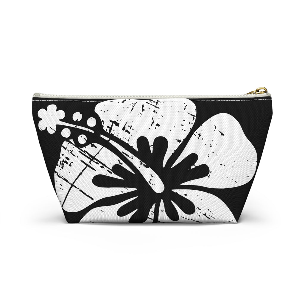 "The Classic Hibiscus" Accessory Pouch w T-bottom - Distressed Black