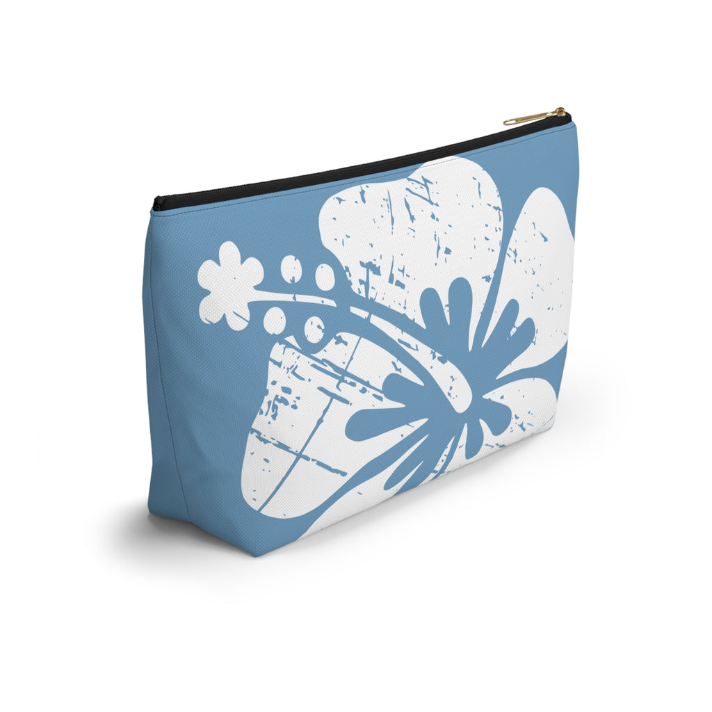 "The Classic Hibiscus" Accessory Pouch w T-bottom - Distressed Blue