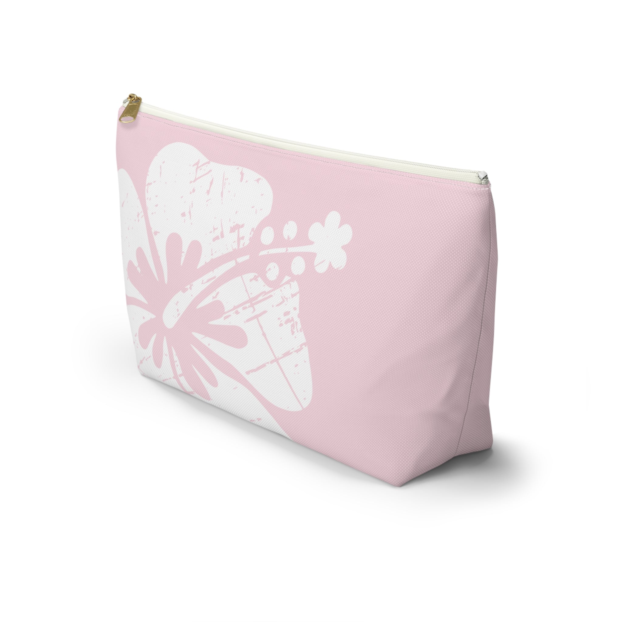 "The Classic Hibiscus" Accessory Pouch w T-bottom - Distressed Pink