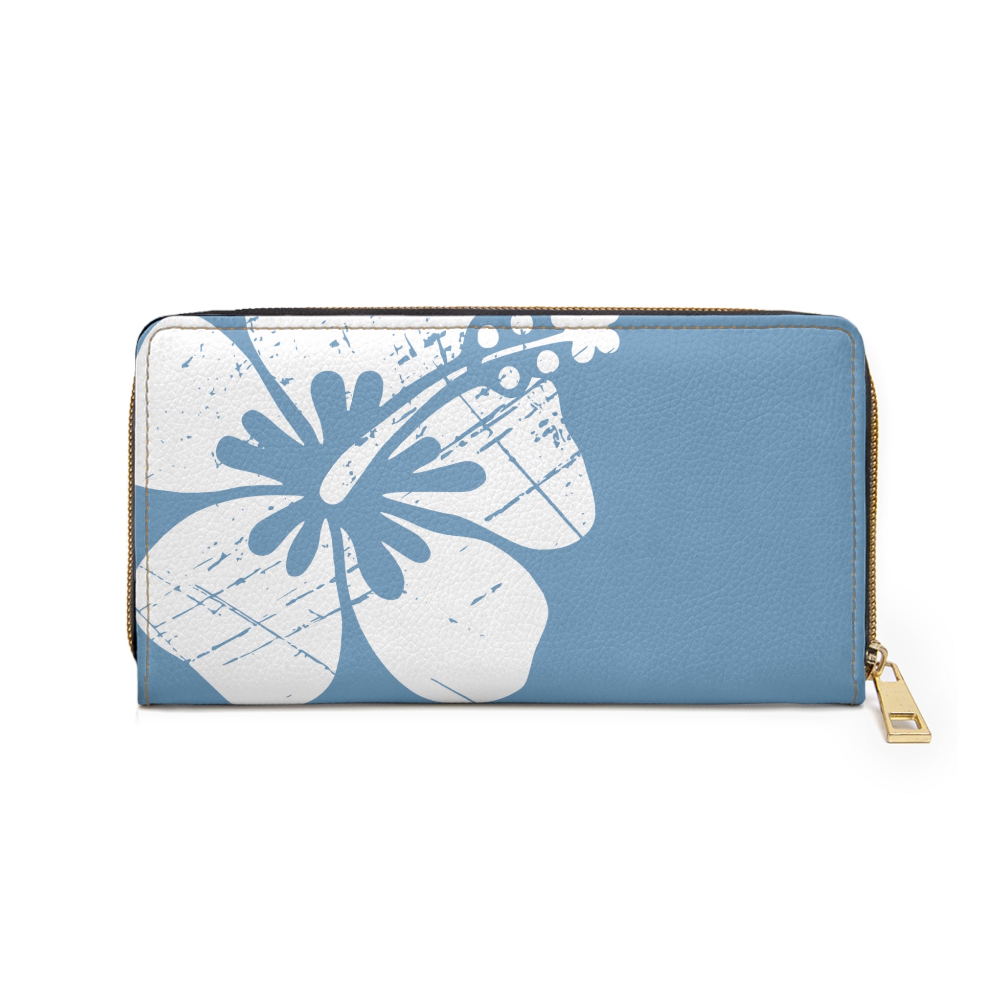 "The Classic Hibiscus" Zipper Wallet - Distressed Blue