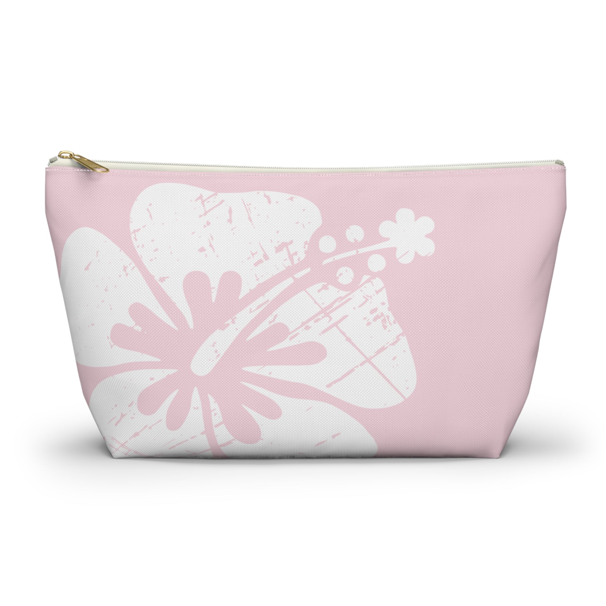 "The Classic Hibiscus" Accessory Pouch w T-bottom - Distressed Pink